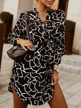 Women's Dresses Printed Belted Button Shirt Long Sleeve Dress